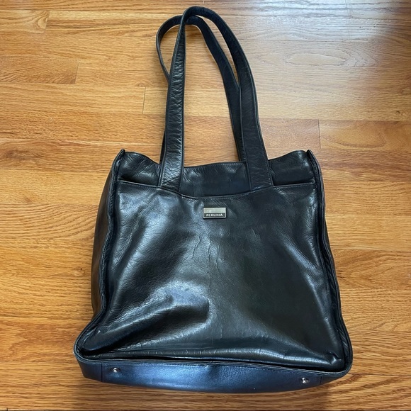 Perlina‎ NY Smooth Black Leather Square Tote - Picture 2 of 16
